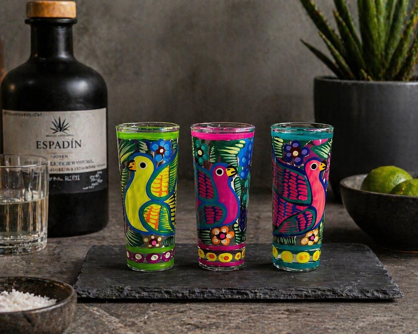 Hand-Painted Mexican Tequila Shot Glass: Folk Art Mezcal Cup