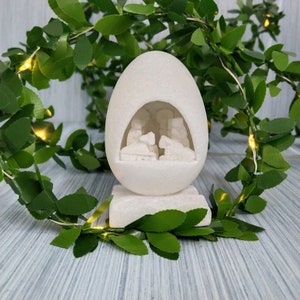 Handmade Stone Nativity Egg: Small White Sculpture