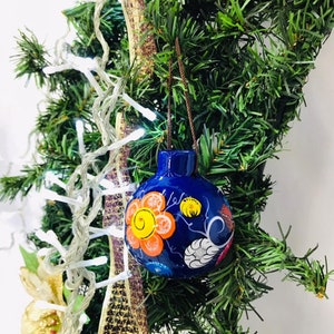 Hand-Painted Mexican Christmas Ornaments – Set of 3 | Colorful Bauble Decorations | Indigenous Artisan Craft | Holiday Tree Décor.