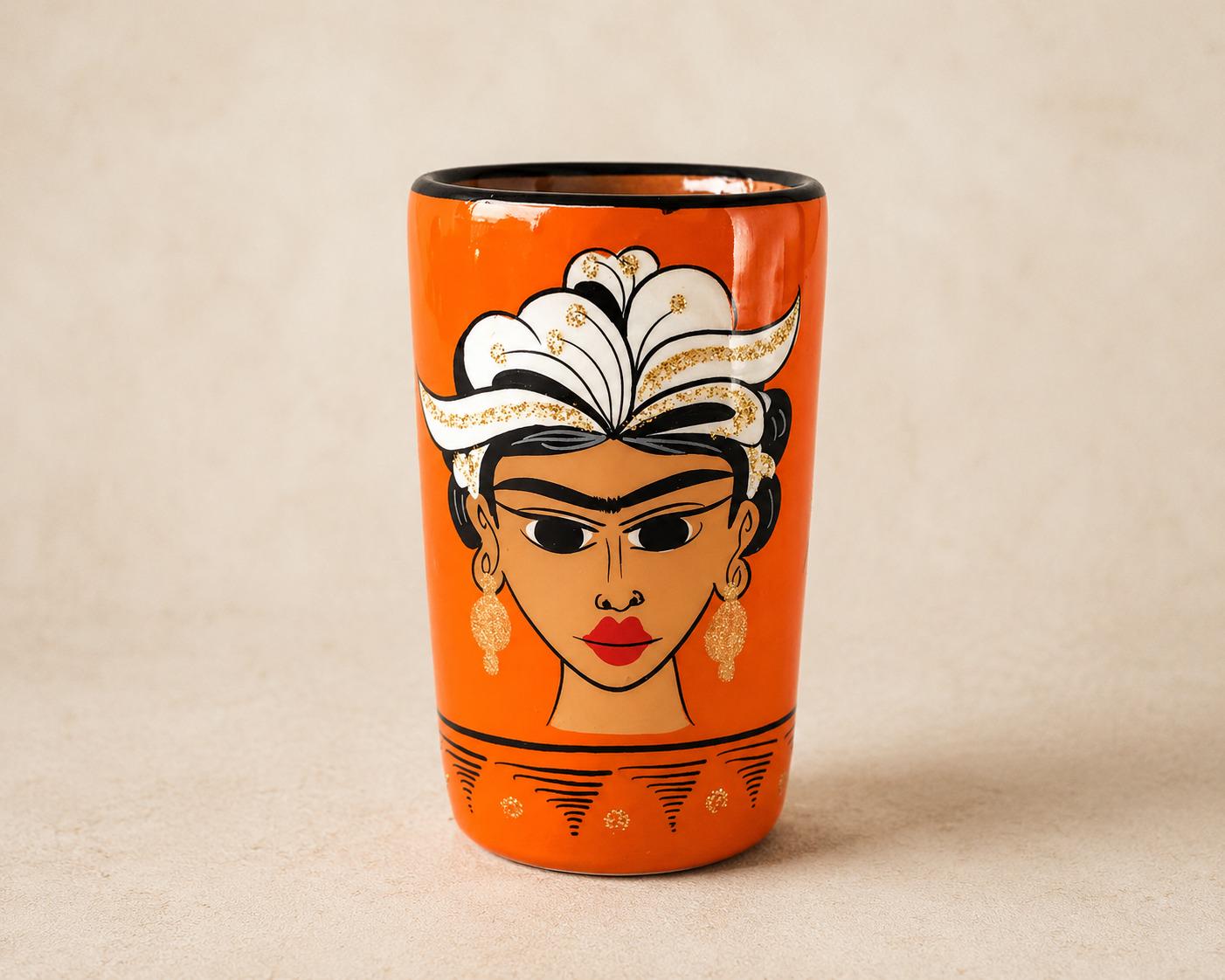 Hand-painted Mexican Clay Tequila Shot Glasses – Set of 2, Mexican