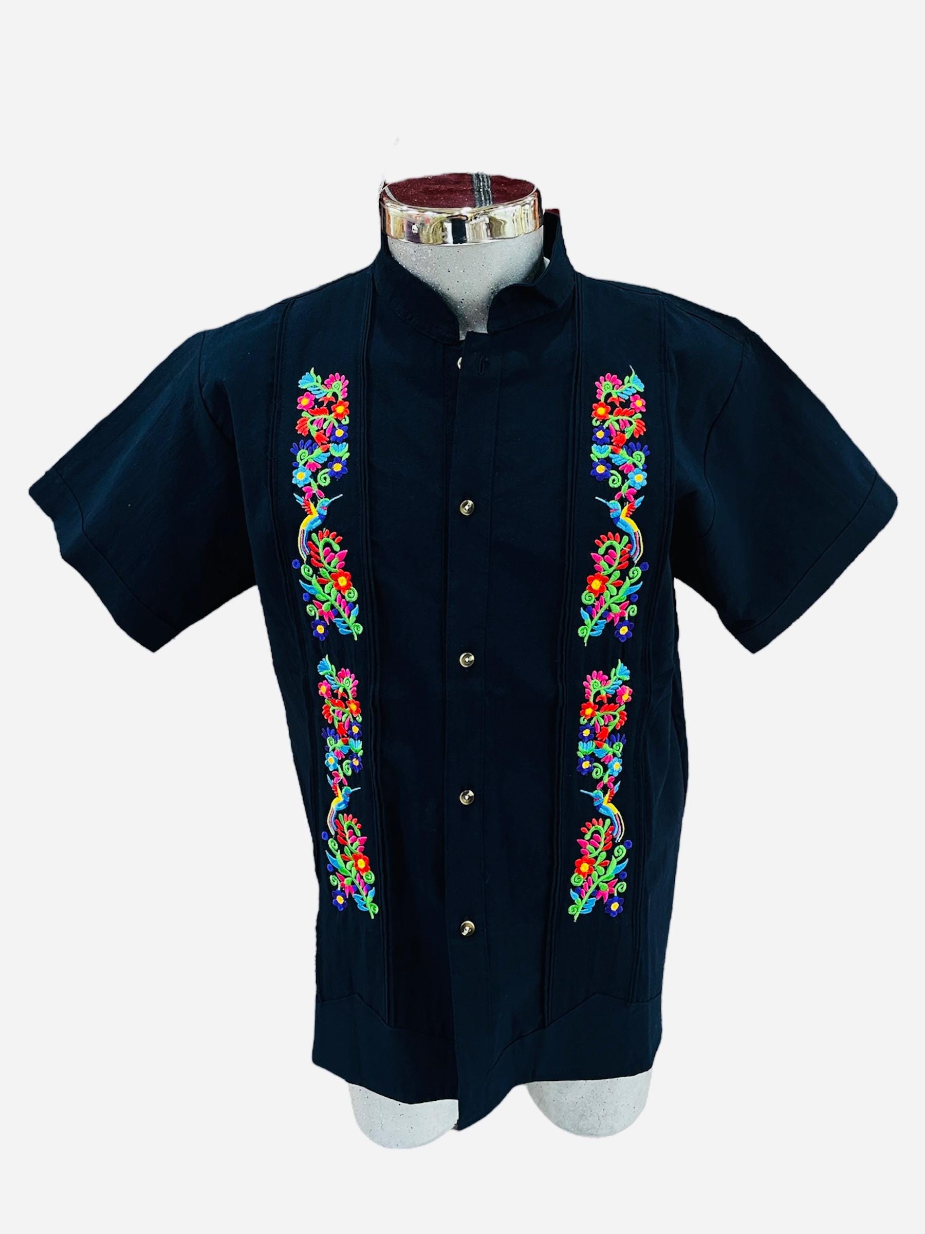 Men's Navy Blue Mexican Guayabera – Embroidered Short Sleeve Shirt