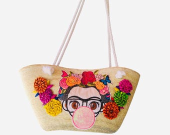 Handmade Woven Palm Bag & Cotton Handles