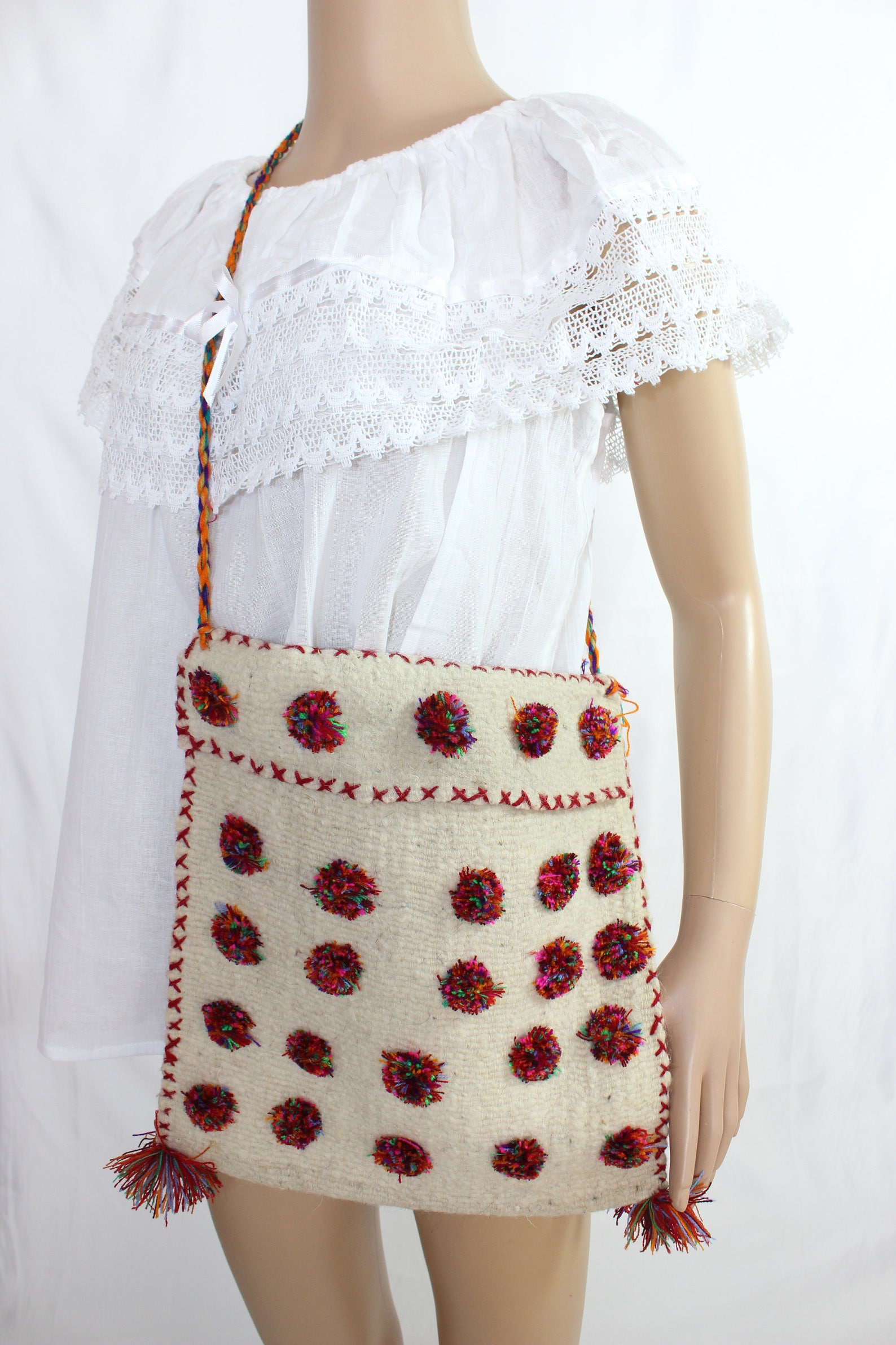 Mexican Handmade 100 Wool Bag/purse/side Bag With Yarn Etsy