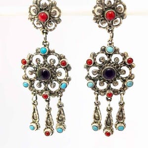 Sterling silver mexican earrings .925, Frida  earrings,Christmas present, Valentine’s Day present, Mother’s Day present,amethyst
