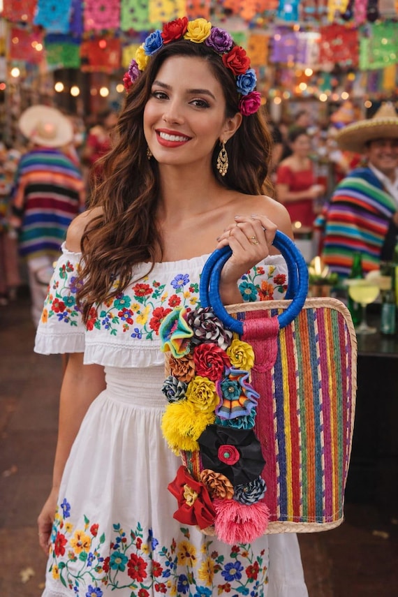 Handwoven Mexican Palm Tote Bag – Colorful Floral Artisan Bag - Etsy