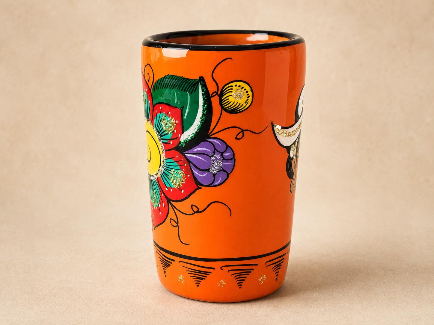 Hand-painted Mexican Clay Tequila Shot Glasses – Set of 2, Mexican