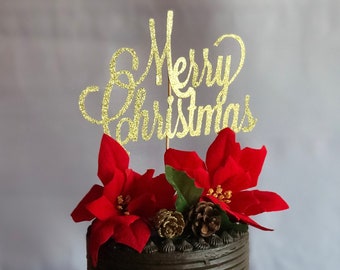 Merry Christmas cake topper, Xmas cake topper