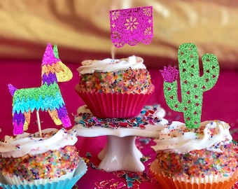 Mexican cupcake toppers, Fiesta mexicana pinata cupcakes