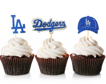 LA Dodgers cupcake toppers , Dodgers cupcake toppers , mlb cupcake toppers , dodgers party , baseball party , baseball cupcake toppers