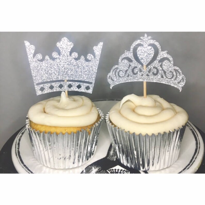 Crown and Tiara Cupcake Toppers Royalty Party Decor Prince Etsy