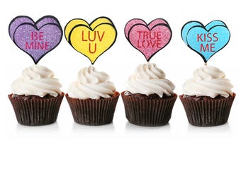 Valentines cupcake toppers, valentines decor, valentines cupcakes valentines cake topper, valentines party