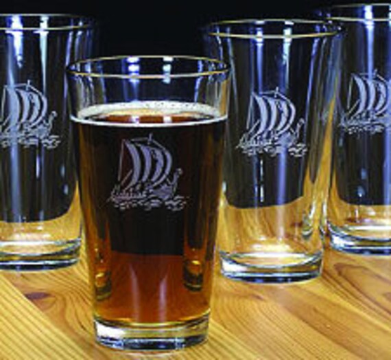 Etched Viking Ship Pint Glasses Etsy