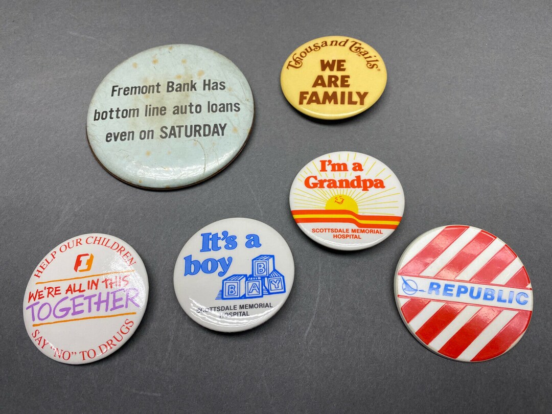 6 Miscellaneous Vintage Pin Back Buttons - Etsy