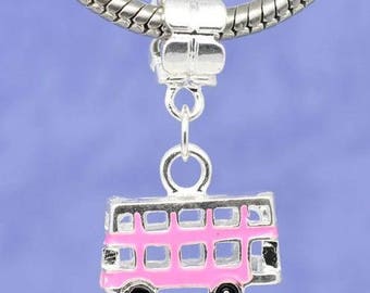 Pendentif charm breloque Bus émail rose pour Bracelet Charms 30x17mm