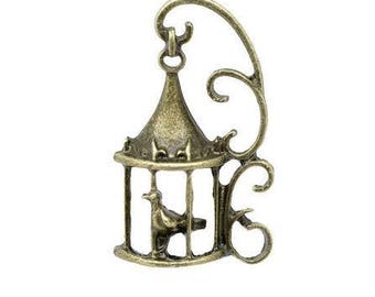 Pendentif Charm Cage Oiseau Couleur Bronze 34x20mm