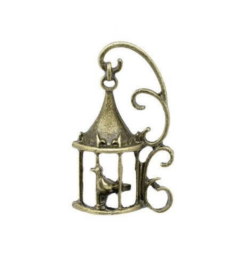 Pendentif Charm Cage Oiseau Couleur Bronze 34x20mm image 1