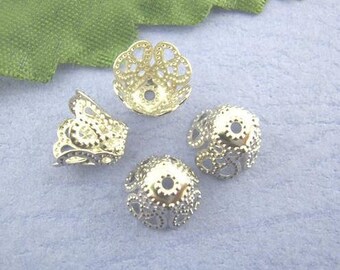 Lot de 10 Perles Coupelle Fleur Filigrane pour perles de 12-14mm 7x9mm