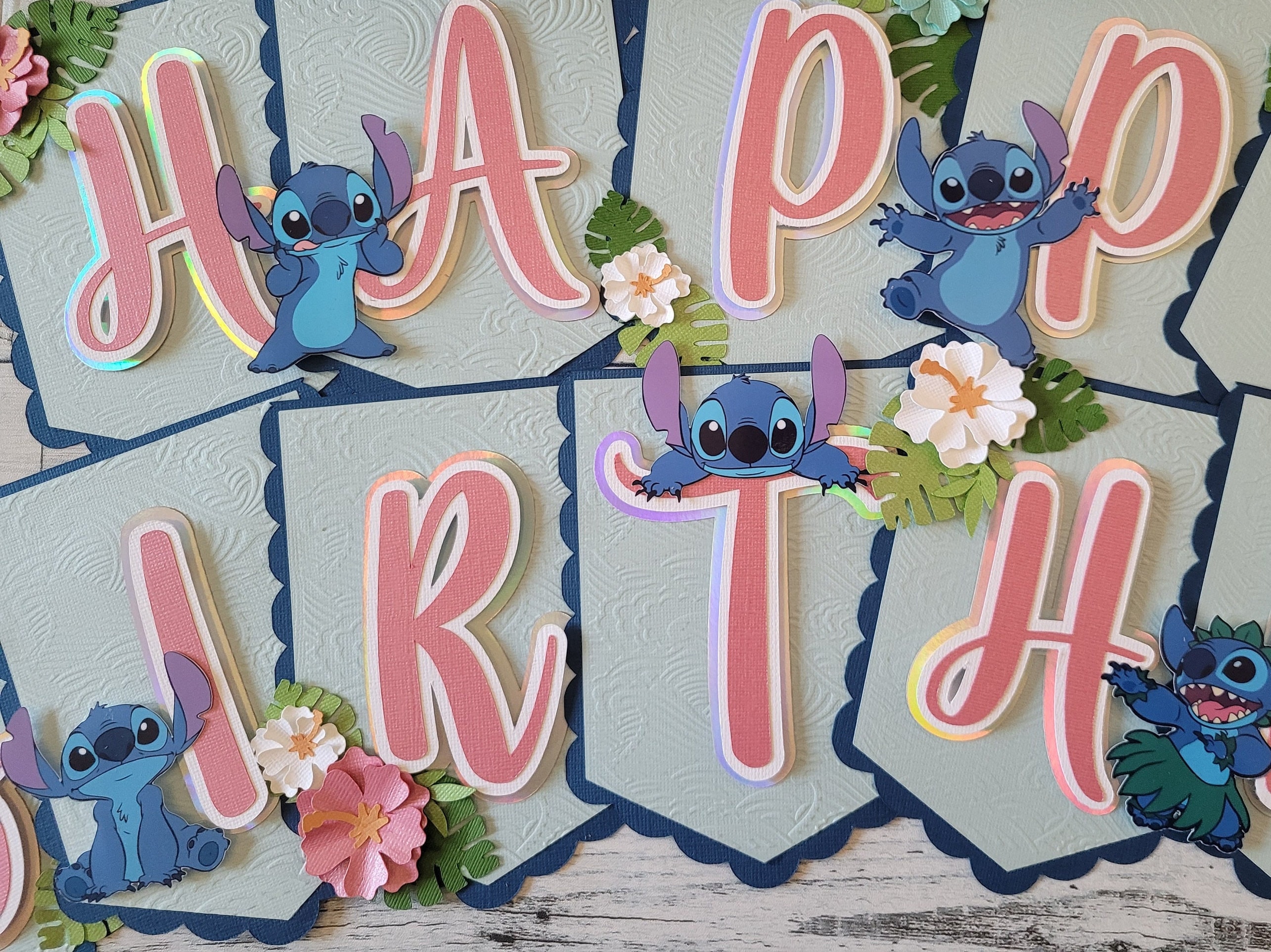 Girl's Stitch Happy Birthday Decoration Disney Stitch Balloons Banner Flag  Cake Topper Baby Shower Toys For