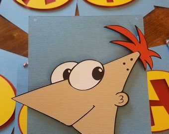 Phineas and Ferb 3D Birthday Banner, signs, and cake topper!
