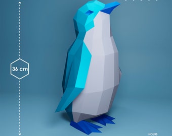 DIY Blue Penguin III + DXF | Penguin Papercraft | Penguin Templates