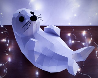 DIY Baby Seal 2 | Seal Papercraft Kit | Baby Seal Paper Sculpture + DXF | Father Day papercraft