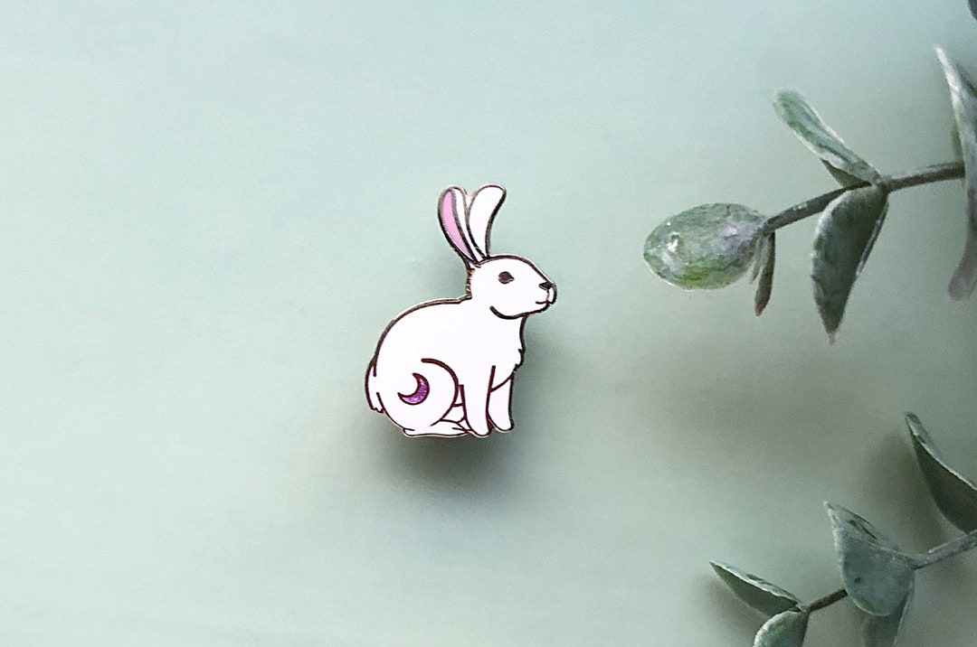 Crescent Moon Rabbit Enamel Pin - Etsy