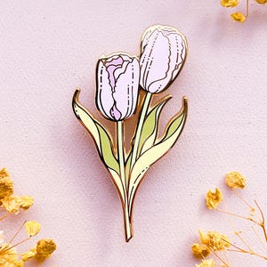 Purple Garden Tulips Flower Enamel Pin