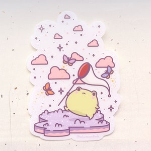 Sticker en vinyle transparent grenouille filet papillon
