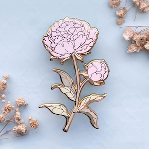 Pink Peony Botanical Flower Enamel Pin