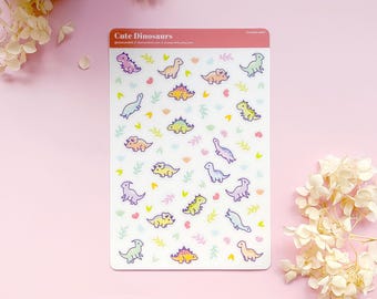 Cute Dinosaurs and Leaves Clear Vinyl Sticker Sheet