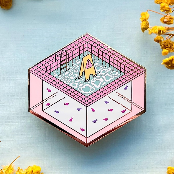Pin de esmalte Vaporwave del espacio liminal de la piscina cubierta
