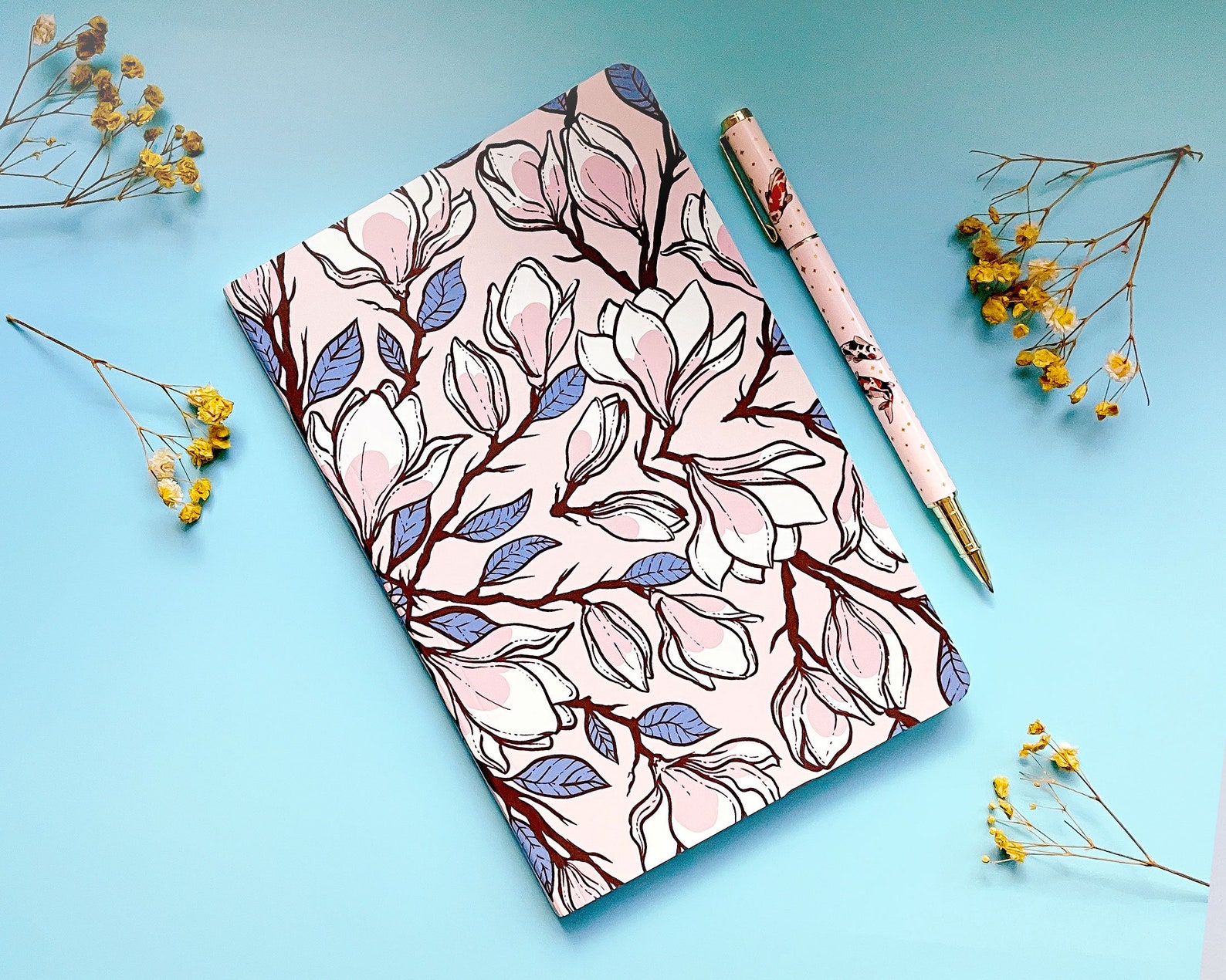 Patterned Notebook Paper Magnolia Patterned Blank Pages Notebook - Etsy