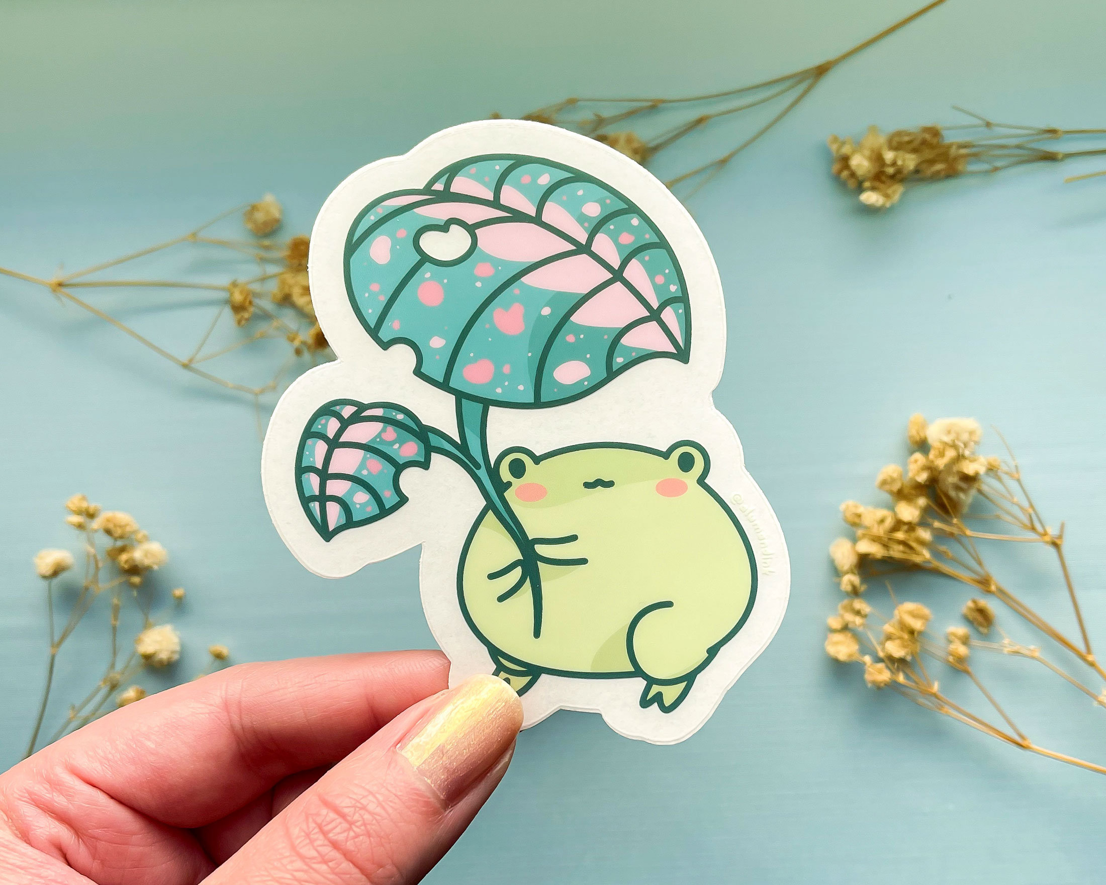 カエルの葉の傘の透明ビニールステッカー - Etsy 日本