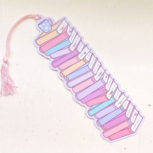 Rosy Pink Stack of Books Reading Tracker Bookmark With Pink Tassel