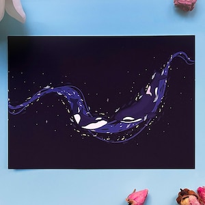 Orca Calf and Mother in Space Original Art Print