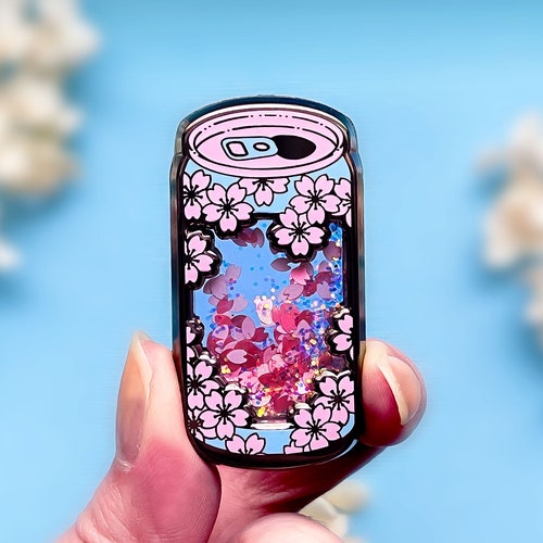 Sakura Soda Moving Cherry Blossom Petals Glitter Enamel Pin
