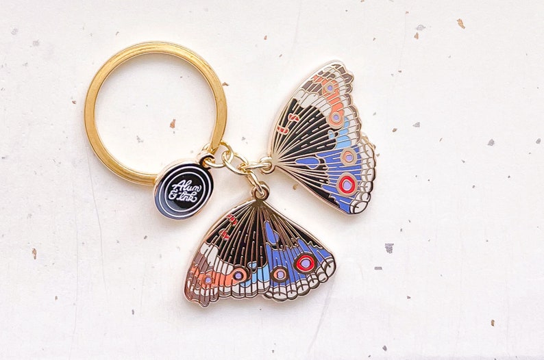 Blue Pansy Butterfly Wings Keychain Charm 