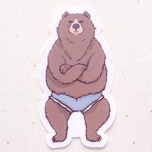 Bear Wearing Jorts Clear Vinyl Sticker