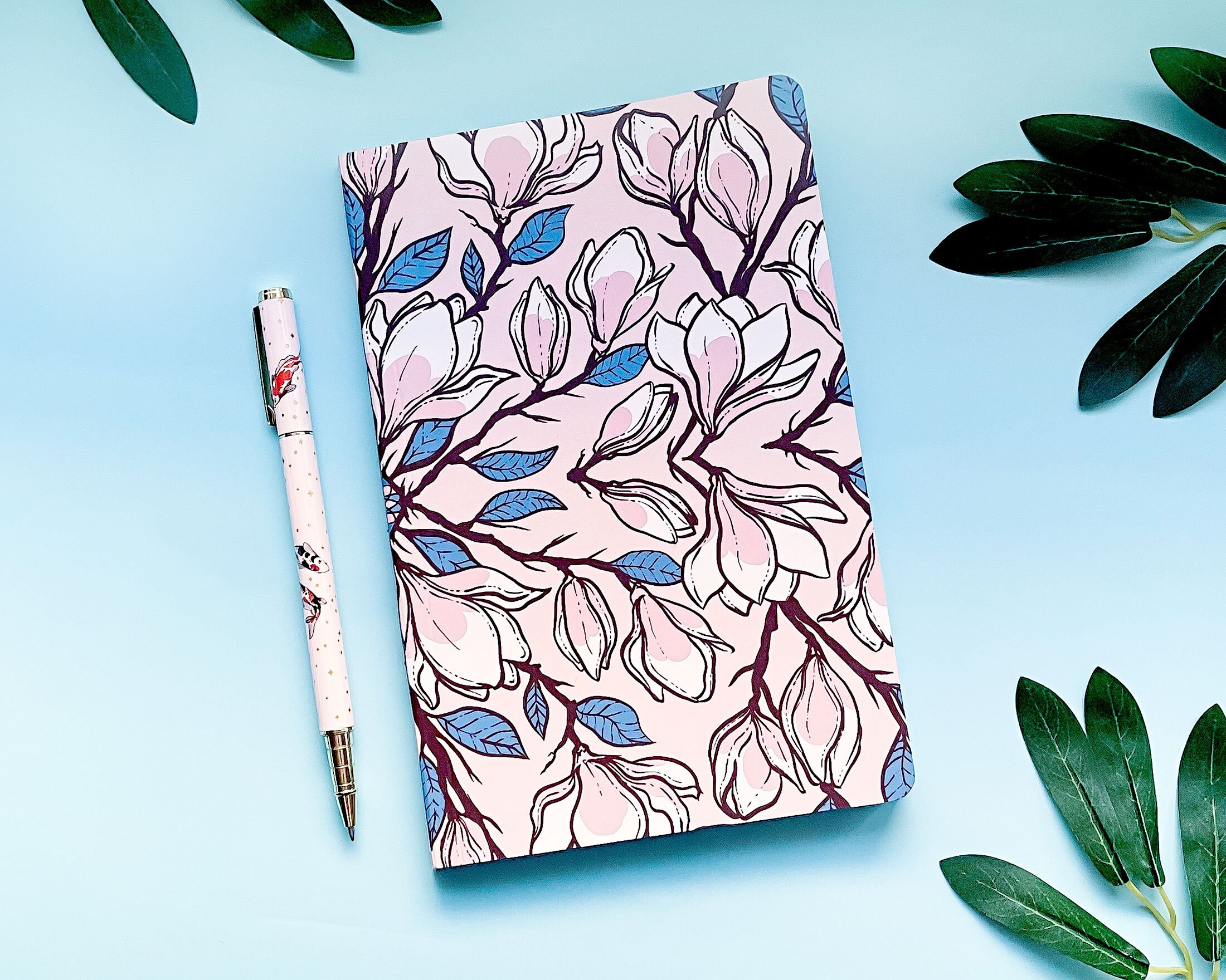 Patterned Notebook Paper Magnolia Patterned Blank Pages Notebook - Etsy