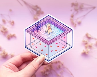 Liminal Space Indoor Pool Vaporwave Clear Vinyl Sticker