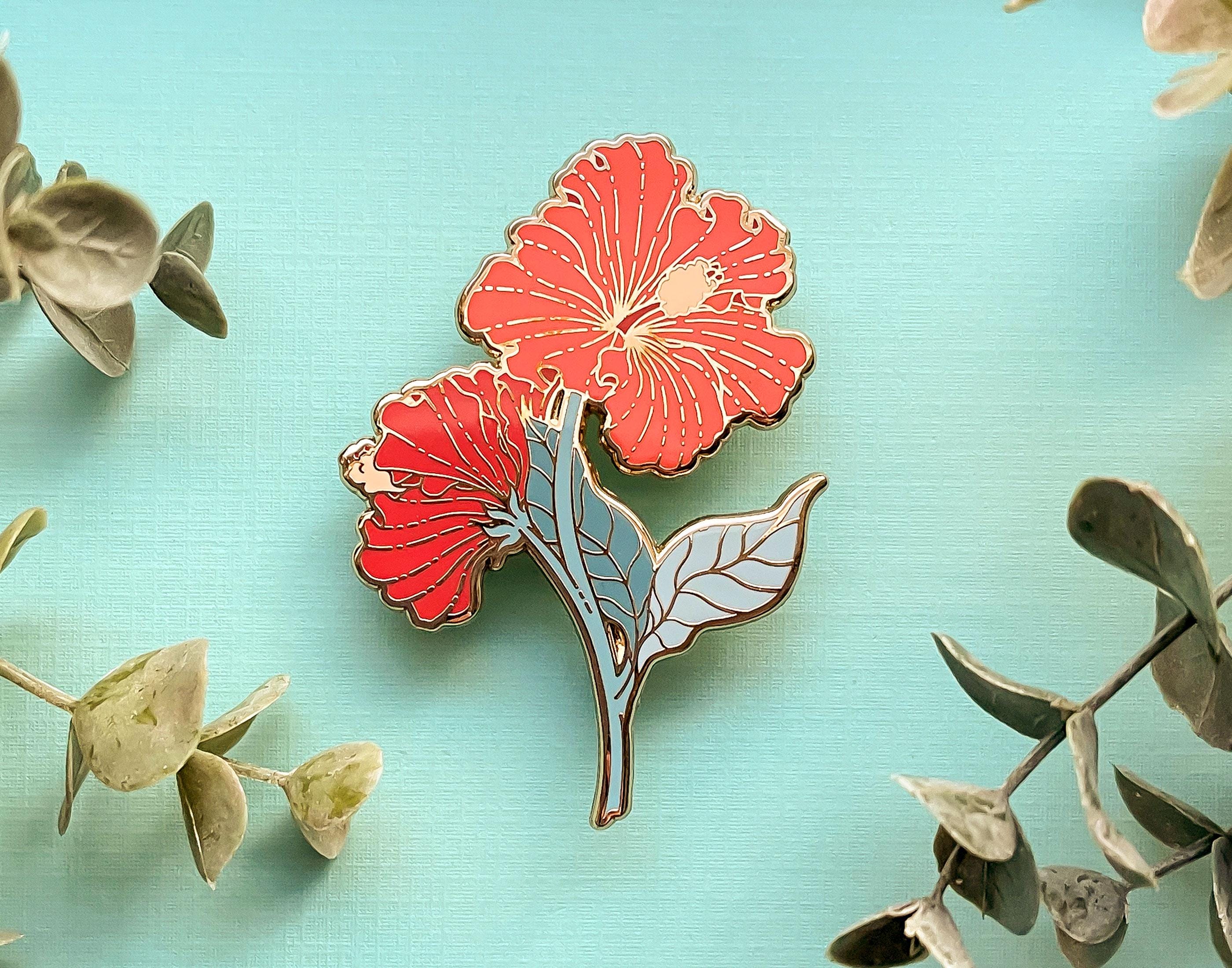 Red Hibiscus Flower Enamel Pin - Etsy