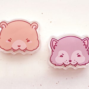 Munching Wolf and Bear Acrylic Clips Set
