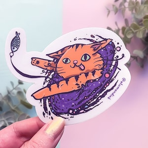 Silly Space Cat Clear Vinyl Sticker