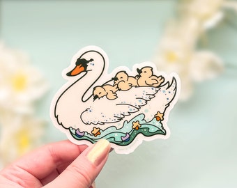 Swan With Cygnets Cute Mothership Clear Vinyl Sticker