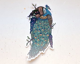 Blue Peacock Clear Vinyl Sticker