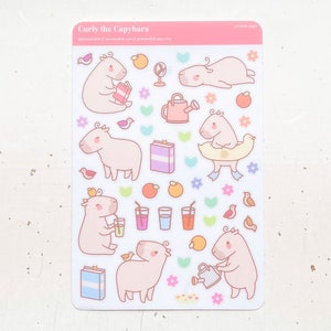 Curly the Capybara Books and Leaves Clear Vinyl Sticker Sheet