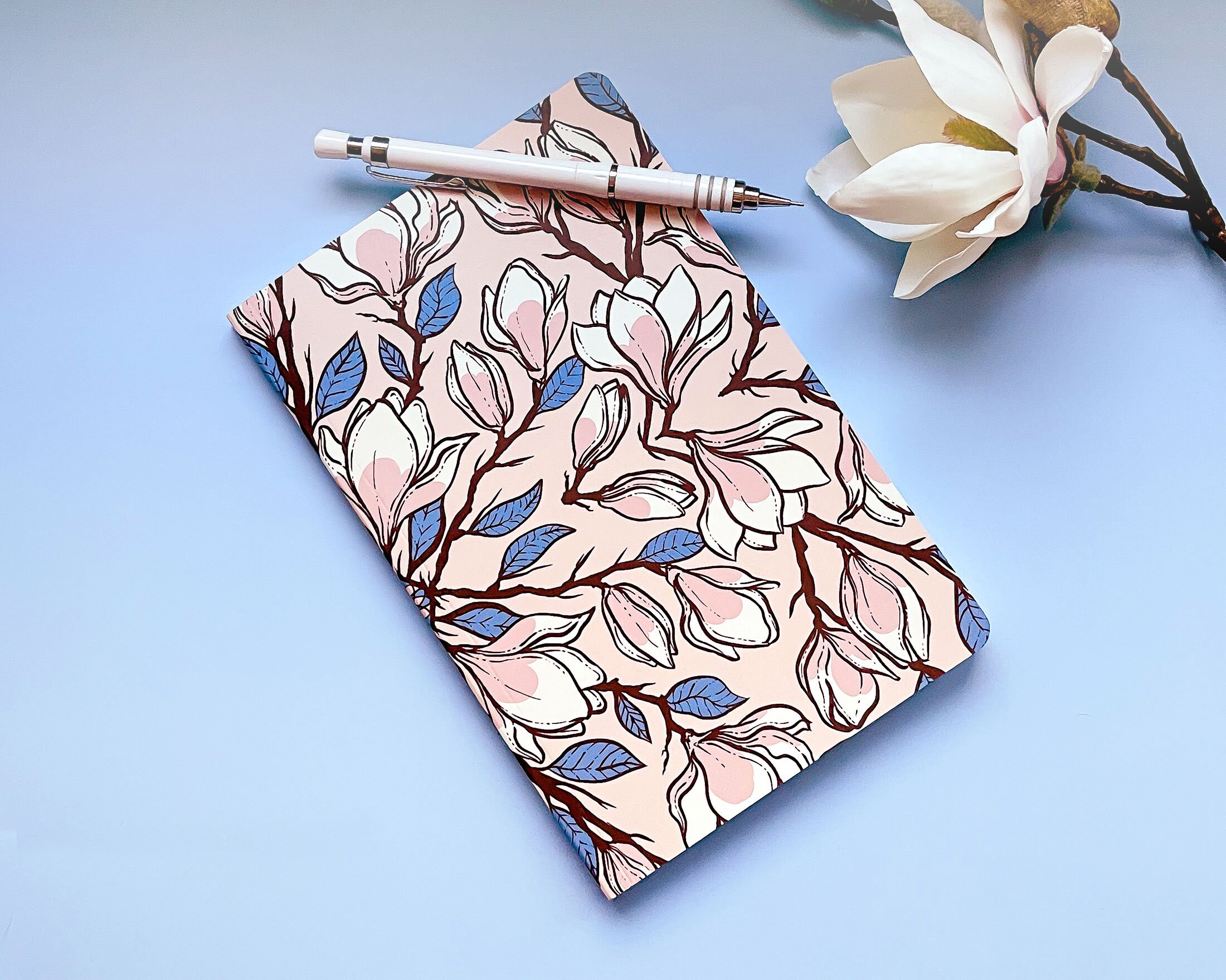 Patterned Notebook Paper Magnolia Patterned Blank Pages Notebook - Etsy