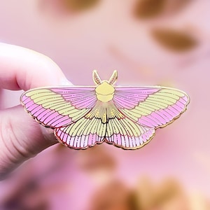 Rosy Maple Moth Enamel Pin