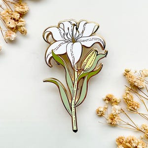 White Lily Botanical Enamel Pin