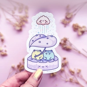 Frogs and Grumpy Rain Cloud Clear Vinyl Sticker